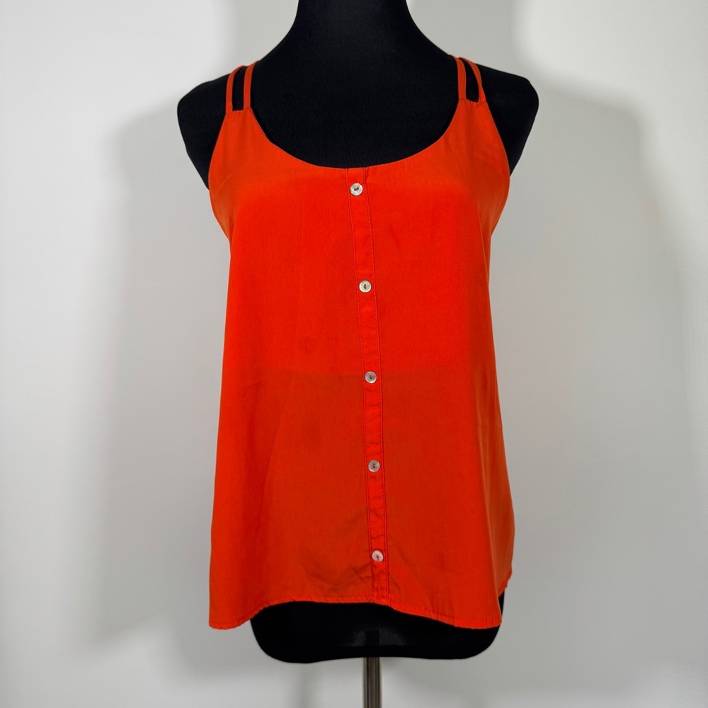 Solemio‎ Women’s Bright Orange Button Front Strappy Tank Top Size Small